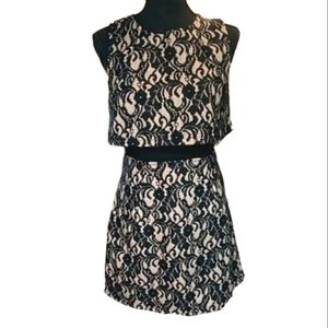 Forever 21 Sleeveless Lined Black Cotton Blend Floral Lace Over Nude Knit Dress